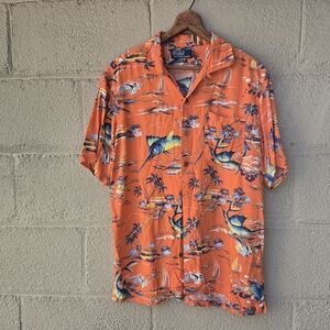 Vintage Polo Ralph Lauren Orange Hawaiian Marlin Boat Shirt Men ● M